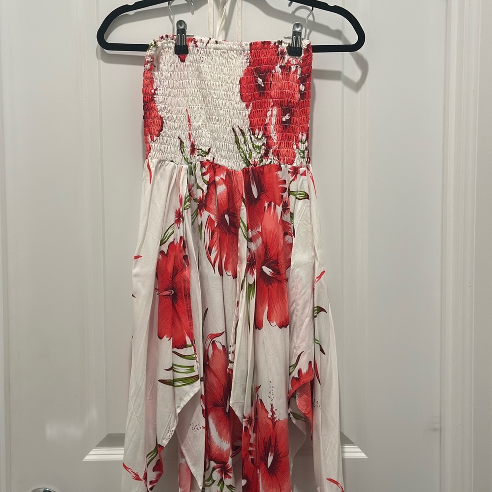 Floral Red and White Dress
